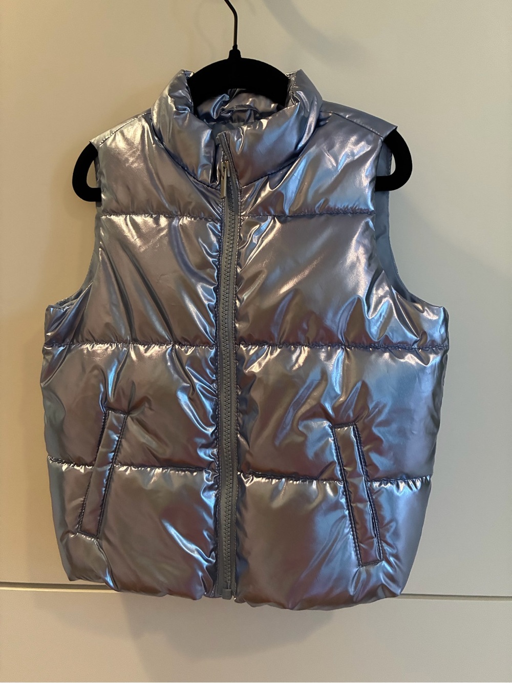 Kids Shiny Silver Puffer Vest - Size 4T